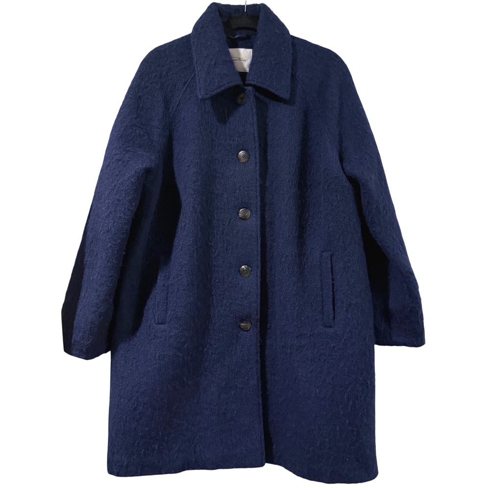 $495 American Vintage Navy Blue Wool Coat Oversized Collar Button Front XS S - Picture 5 of 8